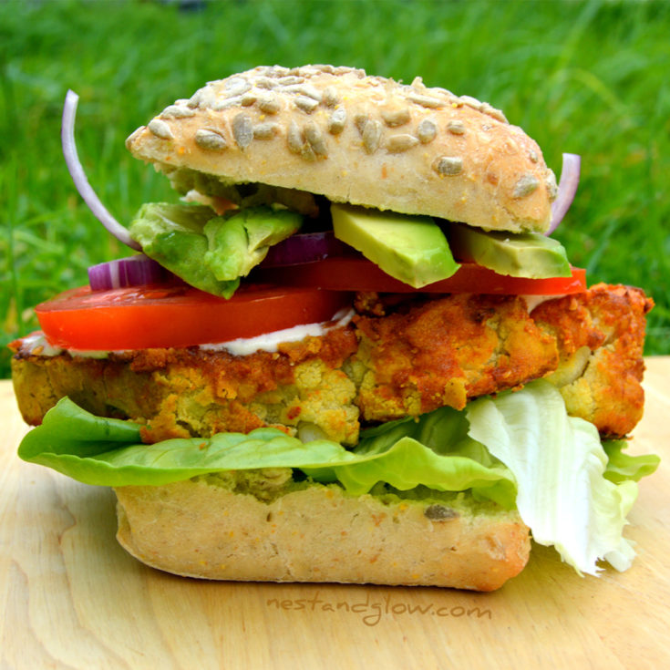 Chickpea Cauliflower Spicy Burger | Gluten-free & Vegan