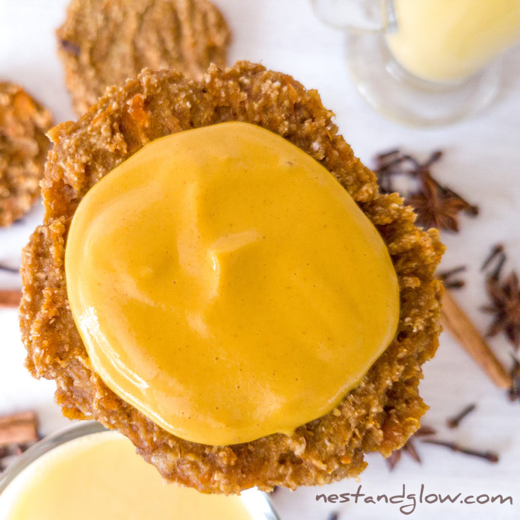 Banana Oat Pumpkin Spiced Cookies with cashew frosting