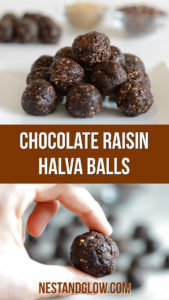 Halva chocolate balls made from just 3-ingredients. These healthy vegan energy balls are high in calcium and protein. Sweetened just with dried fruit and suitable for a raw vegan diet.