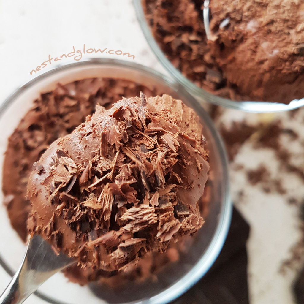 Vegan Chocolate Protein Mousse with grated chocolate