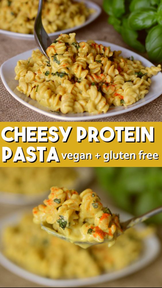 Cheesy Protein Pasta (Vegan & Gluten-free) - healthy gluten-free pasta in cheese sauce that is very high in plant-protein. Made using lentils, beans and seeds. Nutritional yeast gives vitamin b12 and a cheesy taste to this dairy free meal #vegan #protein #healthy #veganrecipe