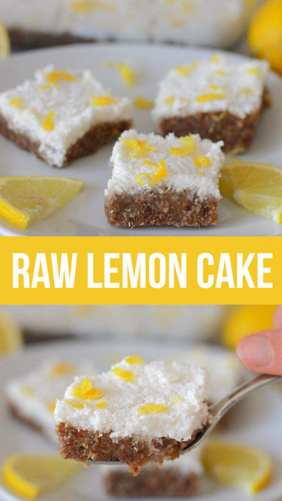 Raw lemon cake made without any flour, syrups, butter, dairy, eggs or refined sugar. Easy and healthy cake just made from fruit and seeds.