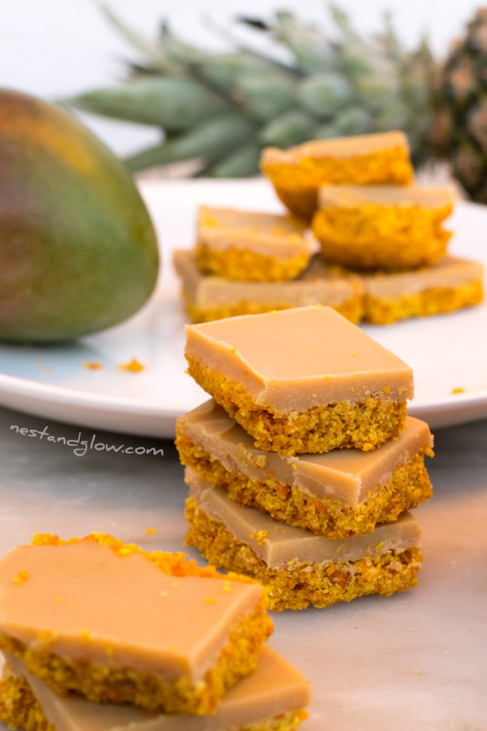 A stack of tropical smoothie fudge squares