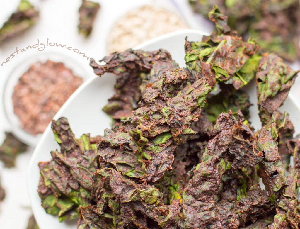 Close up chocolate kale chips