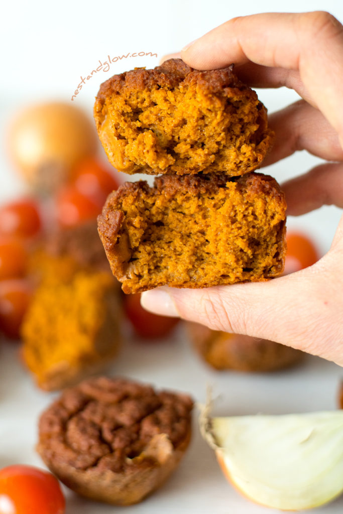 Fluffy gluten-free savoury quinoa muffins that have a bright healthy colour from paprika and turmeric
