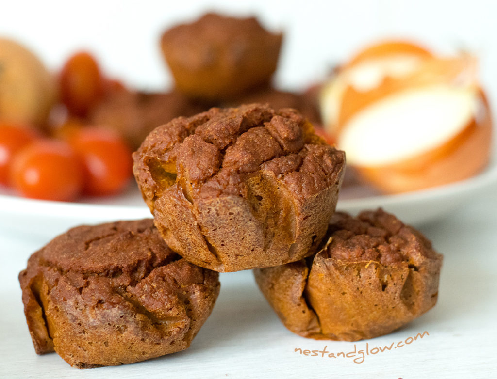 quinoa tomato gluten-free healthy muffins made without any flour and totally oil free. suitable for vegan, plant based, gluten free and whole foods diets.