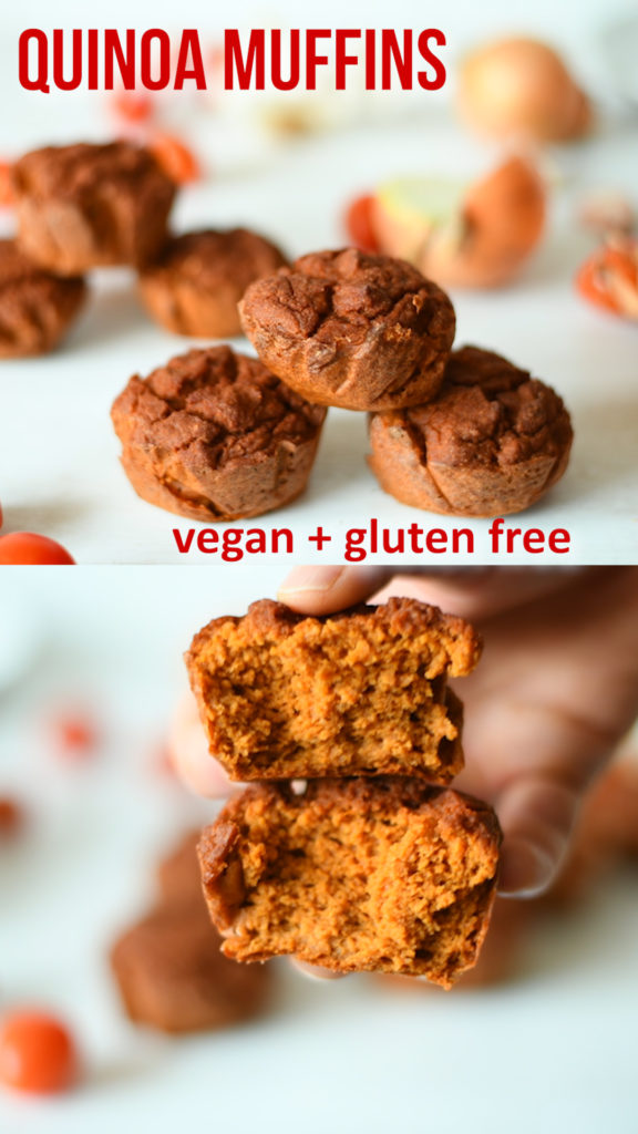 Healthy savoury quinoa muffins that are made without flour or gluten. High in plant protein and made from whole quinoa grains that are soaked. With sundried tomatoes for an amazing taste #glutenfree #vegan #glutenfreebread #bread