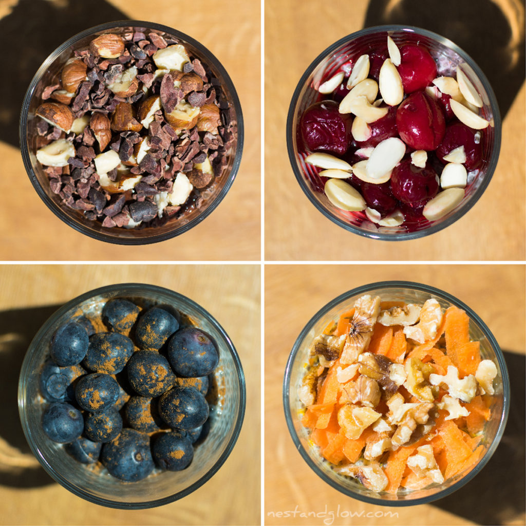 Overnight Chia seed puddings 4 ways from above