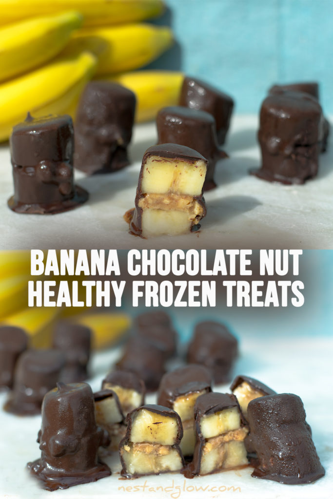 Banana Nut Caramel Chocolate Coins - easy recipe, healthy frozen treats and dairy-free #vegan #plantbased #recipe #healthytreat