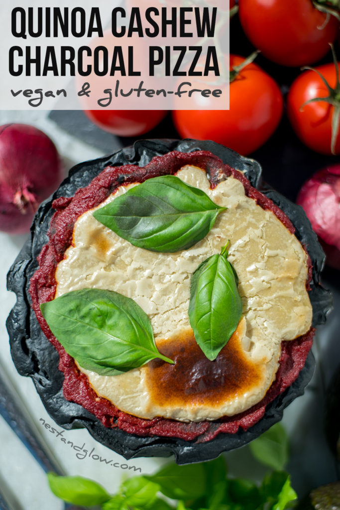Quinoa Charcoal Cashew Pizza Vegan Recipe Gluten-Free #plantbased #glutenfree #veganpizza #veganrecipe