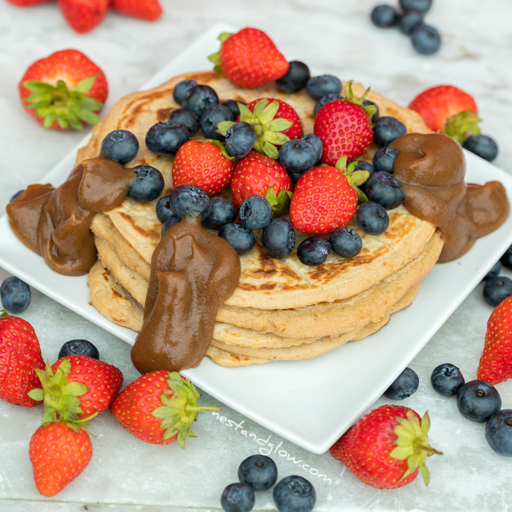 healthy high protein pancakes with berries and dates