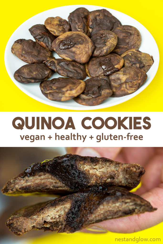 Vegan quinoa cookies that are healthy with chocolate chips and no flour.