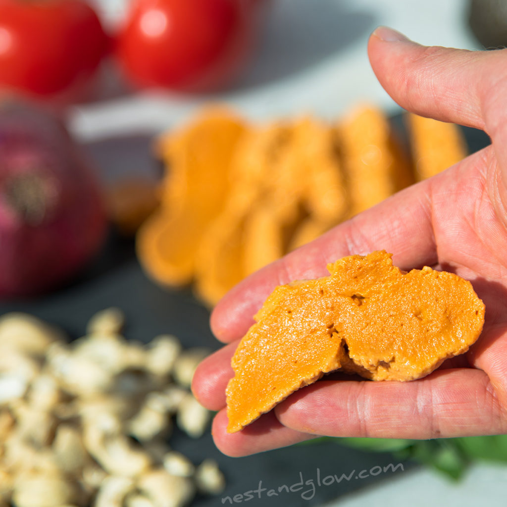 sliced of smoked cashew mozzarella cheese