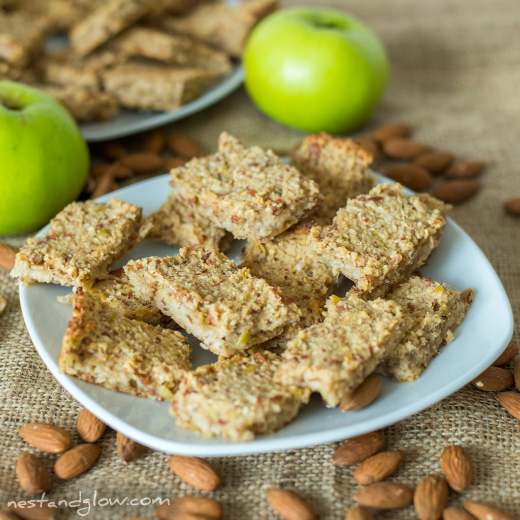 a plate of healthy apple almond oat breakfast bars