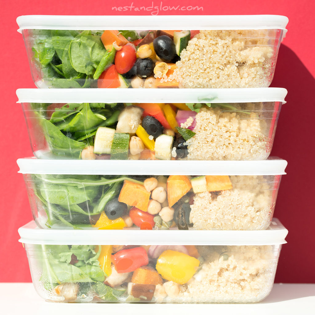 vegan meal prep layered quinoa lunchbox salad