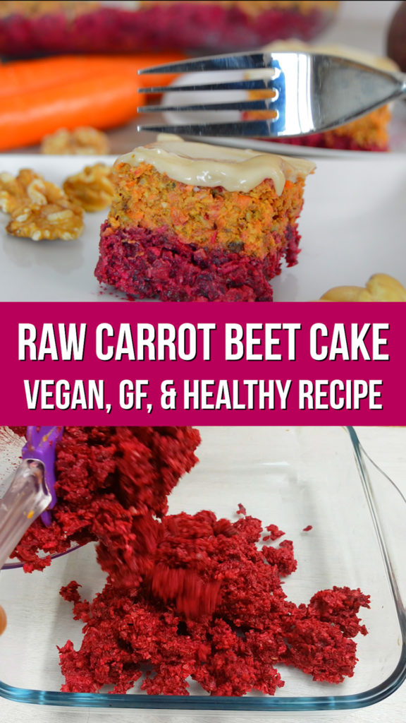 Raw Carrot Beet Cake is bright and full of good stuff. Raw vegan and naturally gluten free. Easy to make and high in plant protein and paleo. #whole30 #rawvegan paleo #vegan #glutenfree