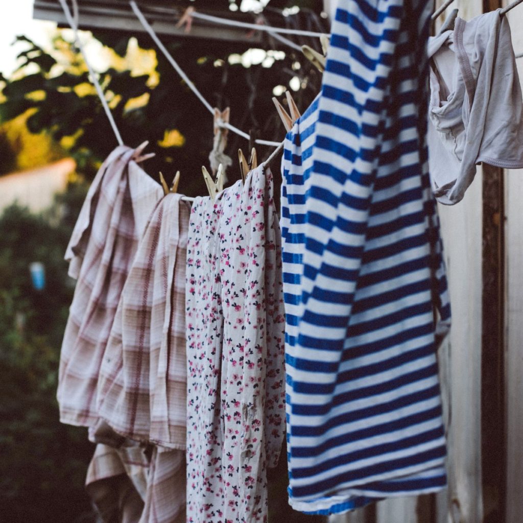 washing line of drying clothes outside