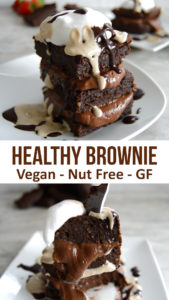 Healthy Chocolate Brownie - no dairy, no flour. no nuts, no gluten! Just seeds and chocolate in this recipe for a vegan sweet potato brownie. Easy to make and full of good stuff #veganrecipe #vegan #healthy #chocolate #brownie
