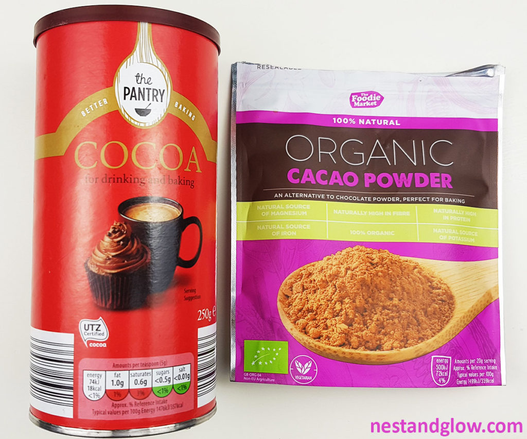 cacao powder and cocoa powder packets