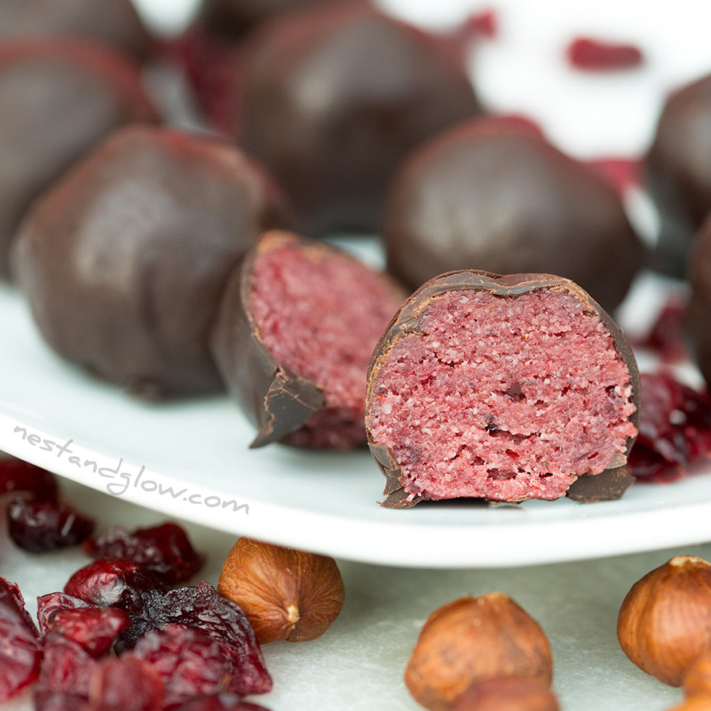 cherry cashew balls dark chocolate