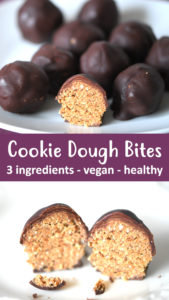 Cookie dough bites made from just 3 ingredients. These healthy treats are easy to make and are no flour, no butter, no dairy, no eggs, no sugar, no wheat! #vegan #healthyrecipes #healthyfood #healthyeating #healthyliving