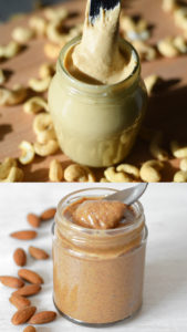 Homemade nut and seed butter recipes without oil. Tips for making nut butter and recipes for almond butter, cashew butter, coconut butter and sunflower cookie butter #healthy #almond #cashew #coconut #plantbased