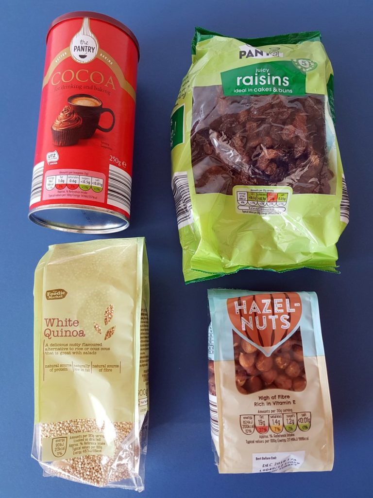 these healthy chocolate brownies aren't too expensive to make. here are all the ingredients and they were bought from a budget supermarket