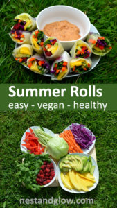 Summer Rolls with Spicy Nut Dip - Quick and easy recipe that's much easier to make than it looks. Vegan and full of goodness #veganrecipe #healthyrecipe #healthyfood
