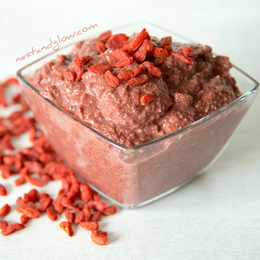 red velvet sweet hummus recipe made from beetroot and cocoa to have a light chocolate creamy taste. no dye used in this red velvet recipe as beets give all the pink colour you need