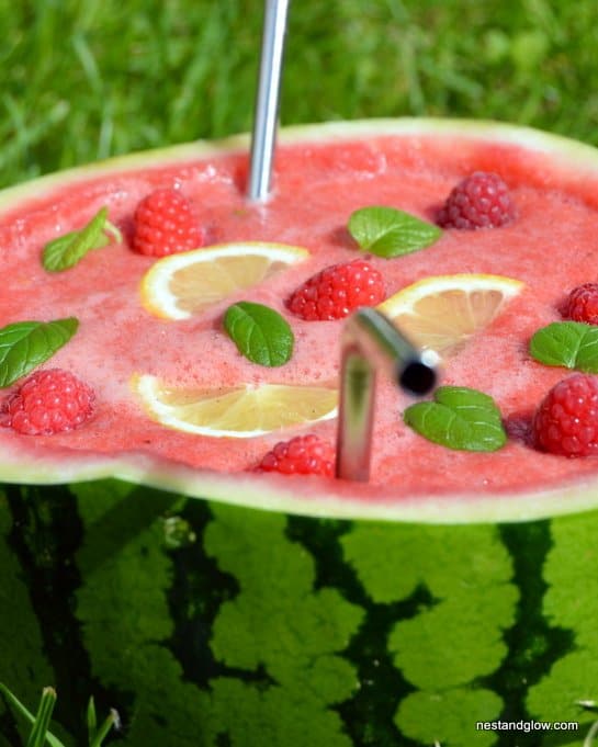 Such a fun recipe to use a watermelon to make the perfect refreshing summer drink. No added sugar and no fibre taken away in this healthy recipe #healthy #healthydrink #summer #watermelon #lemonade