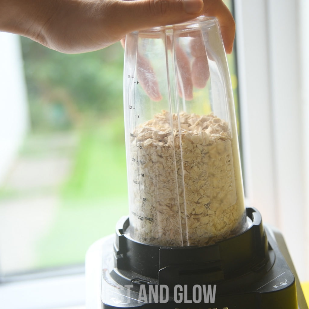 whole oats are ground in a few seconds to make oat flour. a 600w blender is enough to make oat flour for this cookie recipe