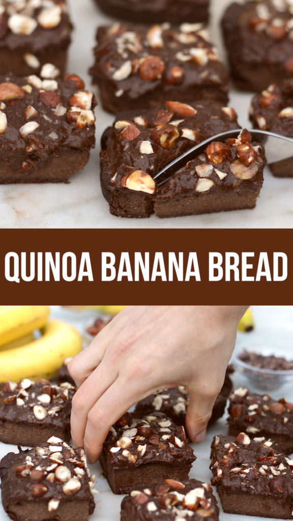 quinoa chocolate banana bread recipe that's naturally gluten free and high in protein. healthy and sweetened just with fruit. #vegan #glutenfree #healthyrecipe