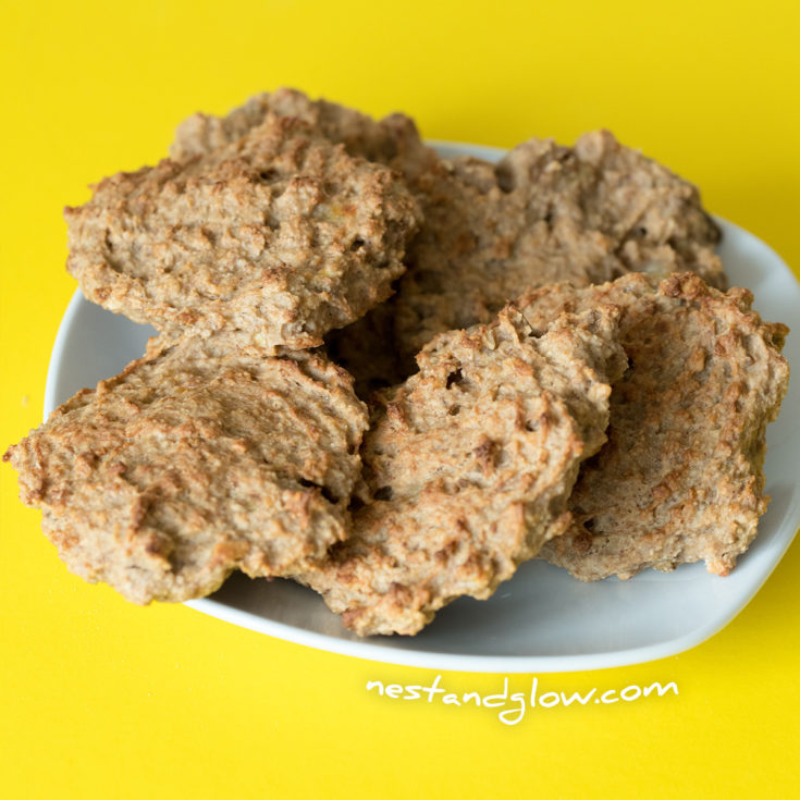 healthy peanut butter cookies recipe on a plate and made from just free ingredients. these cookies are vegan and full of goodness