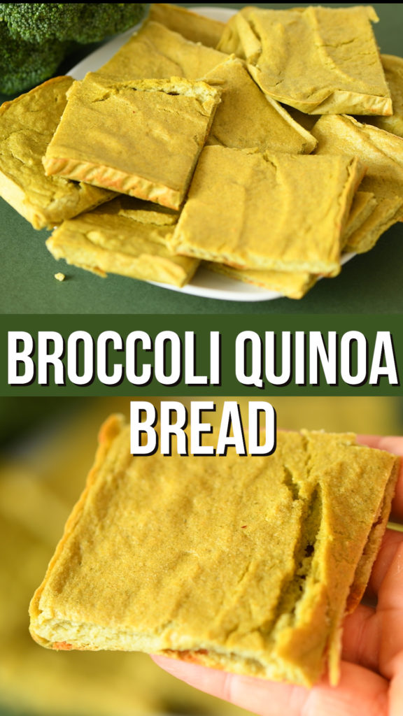 2 ingredient quinoa broccoli bread made from whole sprouted quinoa. An easy high protein and high fiber gluten free bread recipe #glutenfree #healthyrecipe #healthyliving #veganrecipe