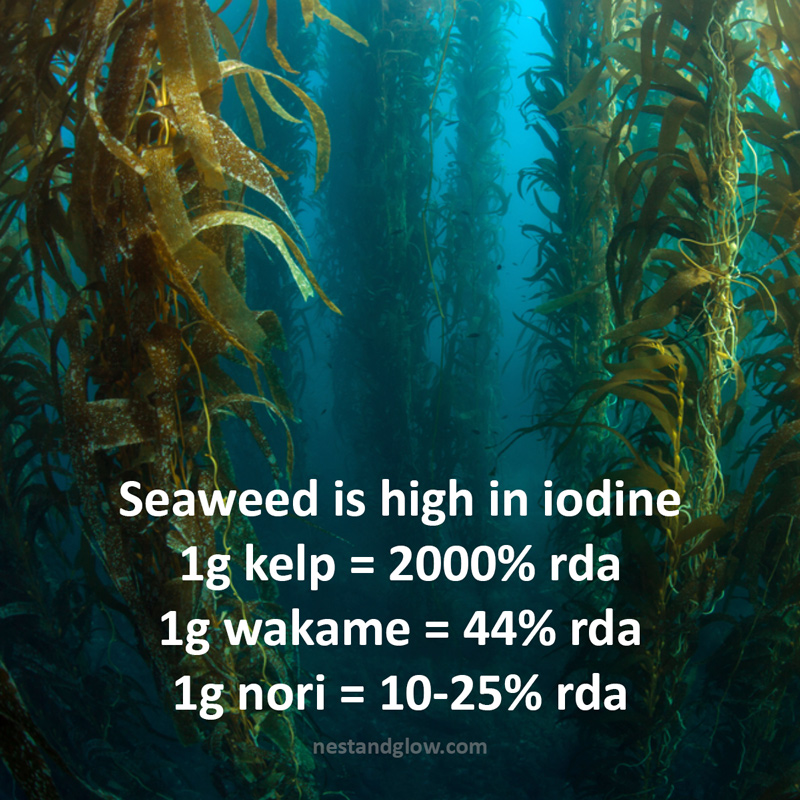 Seaweed is high in idoine
1g kelp = 2000% rda
1g wakame = 44% rda
1g nori = 10-25% rda