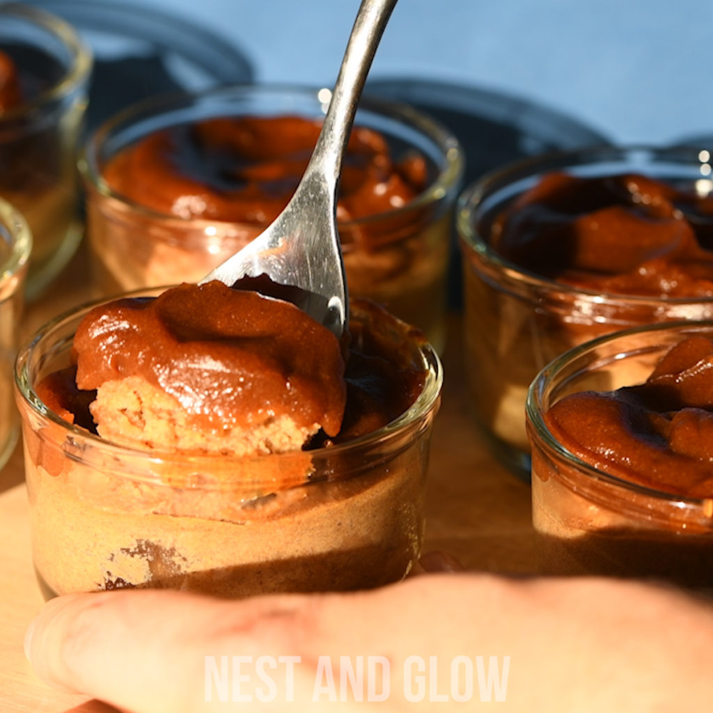 digging into my no flour, no gluten, no dairy, no butter healthy sticky toffee pudding
