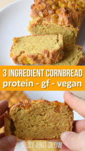 Easy and healthy cornbread recipe made from just corn, chickpeas and flaxseed. Filling, high protein and bursting with nutrition. Great toasted to go with dips or in soup.