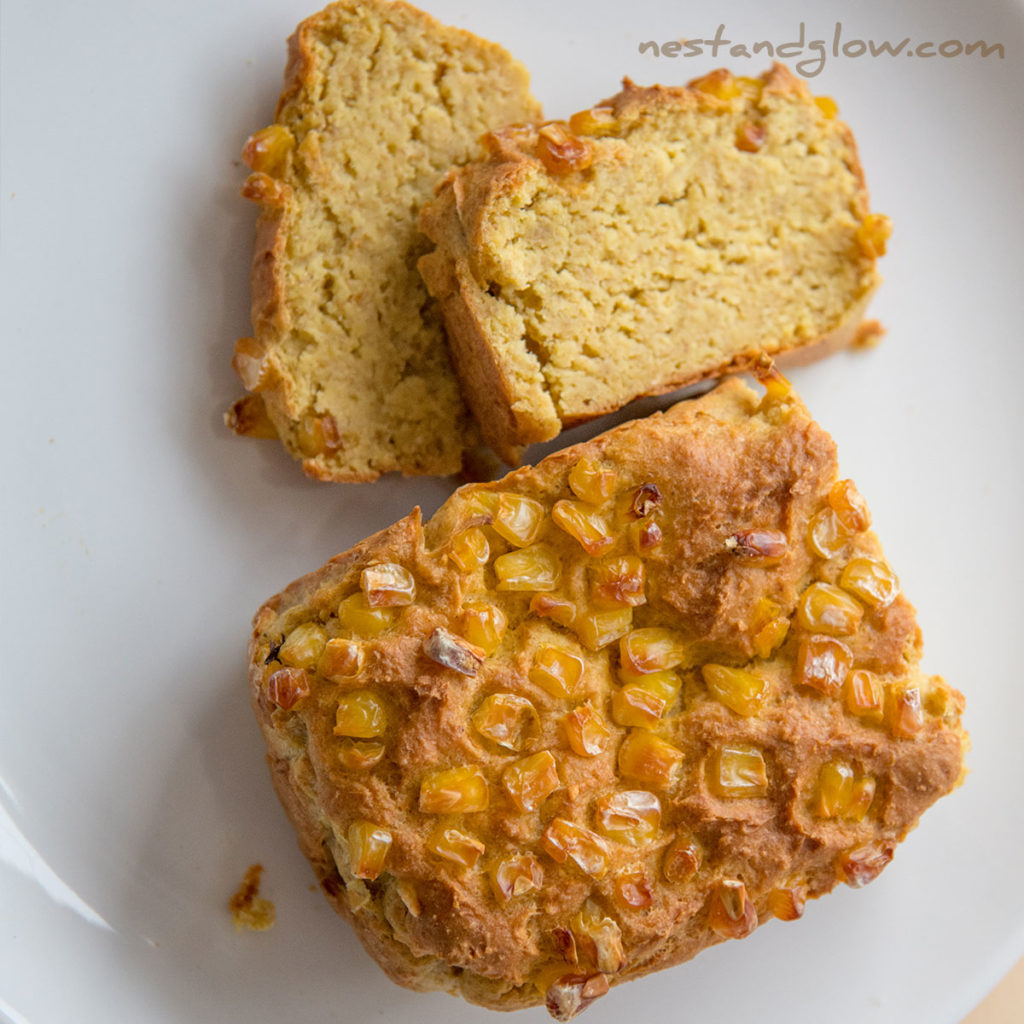 vegan cornbread that's made without eggs or wheat flour, high in plant protein and nutrition.