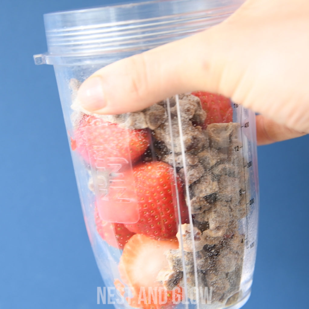 dates and strawberries ready to make a healthy berry topping for a dessert that's free of refined sugar